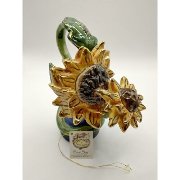 Vintage Blue Sky Clayworks Sunflower and Ladybug Watering Can by Heather Goldmin - Picture 2 of 5